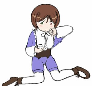 Rating: Safe Score: 0 Tags: ankle_boots bangs blush boots brown_footwear brown_hair cup full_body green_eyes heterochromia image long_sleeves red_eyes shorts simple_background sitting solo souseiseki white_background white_legwear User: admin