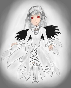 Rating: Safe Score: 0 Tags: 1girl closed_mouth dress frilled_sleeves frills image long_hair long_sleeves looking_at_viewer red_eyes ribbon solo suigintou wings User: admin