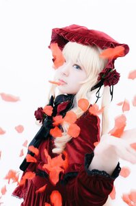 Rating: Safe Score: 0 Tags: 1girl blonde_hair blue_eyes dress flower from_side lips petals profile red_dress red_flower red_rose rose shinku solo striped upper_body User: admin