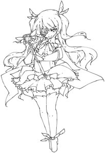 Rating: Safe Score: 0 Tags: 1girl belt cape dress elbow_gloves eyepatch full_body gloves greyscale image kirakishou long_hair looking_at_viewer monochrome smile solo thighhighs twintails white_background User: admin