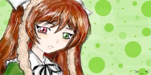 Rating: Safe Score: 0 Tags: 1girl brown_hair closed_mouth dress green_background green_eyes halftone halftone_background hat heterochromia image long_hair looking_at_viewer polka_dot polka_dot_background red_eyes simple_background solo suiseiseki User: admin