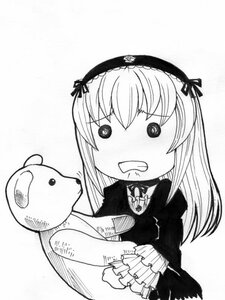 Rating: Safe Score: 0 Tags: 1girl commentary_request dress frilled_sleeves frills greyscale hairband image lolita_hairband long_hair long_sleeves monochrome parody rozen_maiden solo striped stuffed_animal style_parody suigintou teddy_bear teeth wide_sleeves wings yokoyan yotsubato! User: admin