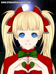 Rating: Safe Score: 0 Tags: 1girl bangs blonde_hair blue_eyes bow hair_bow heart heart_hands image long_hair looking_at_viewer red_bow shinku smile solo twintails upper_body User: admin