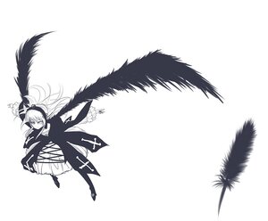 Rating: Safe Score: 0 Tags: 1girl feathered_wings feathers full_body greyscale hairband image long_hair monochrome oso_(toolate) rozen_maiden solo striped suigintou wings User: admin