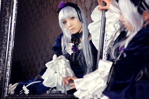 Rating: Safe Score: 0 Tags: 2girls blurry depth_of_field dress frills long_hair long_sleeves looking_at_viewer multiple_girls purple_eyes silver_hair solo suigintou white_hair wide_sleeves User: admin