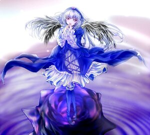 Rating: Safe Score: 0 Tags: 1girl dress flower frills full_body hairband image long_hair long_sleeves looking_at_viewer rose silver_hair solo suigintou wings User: admin