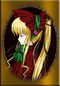 Rating: Safe Score: 0 Tags: 1girl blonde_hair blue_eyes blush bonnet bow bowtie dress flower green_bow image long_hair long_sleeves looking_afar pink_flower profile red_dress rose shinku sidelocks simple_background solo twintails User: admin