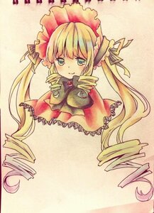 Rating: Safe Score: 0 Tags: 1girl blonde_hair blush bow dress drill_hair frills full_body image long_hair long_sleeves looking_at_viewer marker_(medium) rose shinku simple_background solo traditional_media twintails very_long_hair User: admin