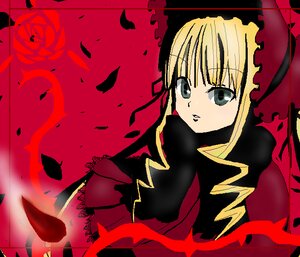 Rating: Safe Score: 0 Tags: 1girl blonde_hair bonnet dress flower frills green_eyes image long_hair long_sleeves looking_at_viewer petals red_dress red_flower red_rose rose rose_petals shinku solo upper_body User: admin