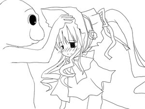 Rating: Safe Score: 0 Tags: 1girl blush greyscale image long_sleeves monochrome shinku simple_background solo upper_body white_background User: admin