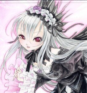 Rating: Safe Score: 0 Tags: 1girl auto_tagged black_ribbon detached_collar dress floating_hair flower frilled_sleeves frills hairband image lolita_fashion long_hair long_sleeves looking_at_viewer marker_(medium) ribbon silver_hair solo suigintou traditional_media wings User: admin