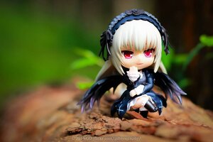 Rating: Safe Score: 0 Tags: 1girl blurry chibi doll dress figure flower frills hairband lolita_hairband long_hair long_sleeves looking_at_viewer red_eyes rose silver_hair solo suigintou wings User: admin