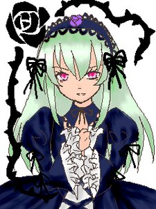 Rating: Safe Score: 0 Tags: 1girl blue_dress dress flower frills hairband image juliet_sleeves lolita_hairband long_hair long_sleeves looking_at_viewer pink_eyes puffy_sleeves rose solo suigintou upper_body white_background User: admin