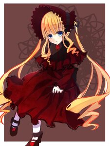 Rating: Safe Score: 0 Tags: 1girl black_footwear blonde_hair blue_eyes blush bonnet bow bowtie dress drill_hair flower full_body image long_hair long_sleeves looking_at_viewer red_dress rose shinku shoes solo twintails very_long_hair User: admin