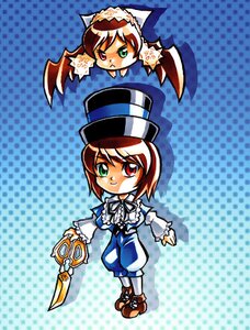 Rating: Safe Score: 0 Tags: bow brown_hair dress frills full_body green_eyes halftone halftone_background hat heterochromia image long_sleeves looking_at_viewer multiple_girls pair polka_dot polka_dot_background red_eyes scissors short_hair siblings sisters souseiseki standing suiseiseki top_hat twins User: admin