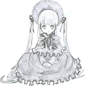 Rating: Safe Score: 0 Tags: 1girl auto_tagged dress frills greyscale image long_hair long_sleeves looking_at_viewer monochrome ribbon shinku simple_background solo traditional_media twintails very_long_hair white_background User: admin