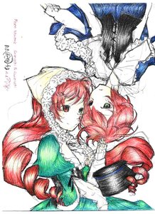 Rating: Safe Score: 0 Tags: 2girls dress drill_hair frills green_eyes hat head_scarf image long_hair long_sleeves looking_at_viewer multiple_girls pair red_eyes red_hair short_hair sisters souseiseki suiseiseki traditional_media User: admin