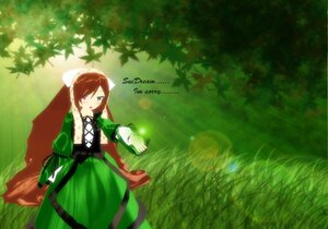 Rating: Safe Score: 0 Tags: 1girl bangs brown_hair corset dress gloves grass green_dress green_eyes heterochromia image long_hair long_sleeves open_mouth outdoors puffy_sleeves solo suiseiseki very_long_hair white_gloves User: admin