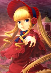 Rating: Safe Score: 0 Tags: 1girl blonde_hair blue_eyes bonnet bow dress drill_hair flower image lips long_hair looking_at_viewer red_capelet red_dress rose shinku solo twintails User: admin