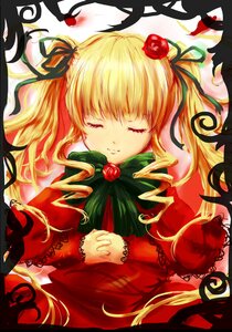 Rating: Safe Score: 0 Tags: 1girl blonde_hair closed_eyes dress flower hair_ribbon hands_clasped image long_hair long_sleeves own_hands_together red_flower red_rose ribbon rose shinku solo twintails wings User: admin