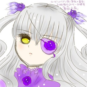 Rating: Safe Score: 0 Tags: 1girl barasuishou eyebrows_visible_through_hair eyepatch flower hair_ornament image long_hair looking_at_viewer purple_dress purple_flower purple_rose rose silver_hair simple_background solo white_background yellow_eyes User: admin