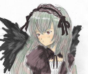 Rating: Safe Score: 0 Tags: 1girl black_ribbon black_wings blush dress feathered_wings feathers frills hairband image long_hair long_sleeves red_eyes silver_hair simple_background solo suigintou upper_body white_background wings User: admin