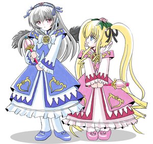 Rating: Safe Score: 0 Tags: 2girls blonde_hair blue_eyes dress drill_hair flower frills hair_ribbon hairband image long_hair long_sleeves multiple_girls pair pantyhose ribbon shinku shoes short_hair striped suigintou twintails wings User: admin