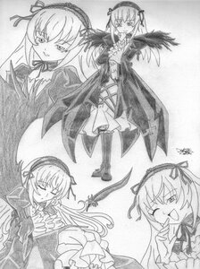 Rating: Safe Score: 0 Tags: 1girl black_wings blush dress frills full_body greyscale hairband image long_hair long_sleeves looking_at_viewer monochrome open_mouth ribbon smile solo standing suigintou traditional_media very_long_hair wings User: admin