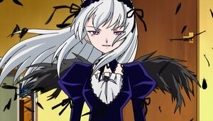 Rating: Safe Score: 0 Tags: 1girl black_wings detached_collar dress feathers flower frills hairband image juliet_sleeves lolita_hairband long_hair long_sleeves looking_at_viewer pink_eyes puffy_sleeves silver_hair solo suigintou upper_body wings User: admin