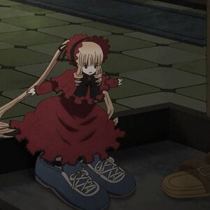 Rating: Safe Score: 0 Tags: 1girl blonde_hair bonnet bow bowtie cross-laced_footwear dress frills image long_hair long_sleeves red_dress shinku solo twintails User: admin