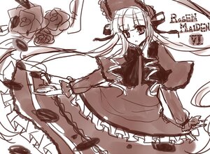 Rating: Safe Score: 0 Tags: 1girl capelet dress flower frills hat image lolita_fashion long_hair long_sleeves monochrome rose shinku simple_background solo suigintou teacup very_long_hair white_background User: admin