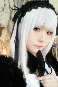 Rating: Safe Score: 0 Tags: 1girl bangs black_ribbon blunt_bangs closed_mouth detached_collar frills gothic_lolita hairband lace lips lolita_fashion long_hair looking_at_viewer red_eyes ribbon solo suigintou white_hair User: admin