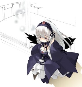 Rating: Safe Score: 0 Tags: 1girl black_ribbon black_wings detached_collar dress flower frilled_sleeves frills from_above full_body hairband image long_hair long_sleeves looking_at_viewer ribbon rose silver_hair solo suigintou wings User: admin