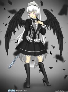 Rating: Safe Score: 0 Tags: 1girl angel_wings belt black_feathers black_wings boots feathered_wings feathers gothic_lolita halo high_heels image lolita_fashion long_hair pink_eyes purple_eyes smile solo suigintou sword weapon white_hair wings User: admin
