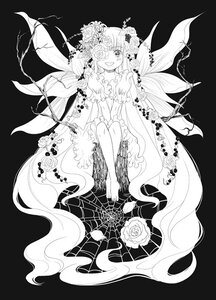 Rating: Safe Score: 0 Tags: 1girl absurdly_long_hair barefoot black_background dress flower greyscale hair_flower hair_ornament image kirakishou lineart long_hair monochrome rose smile solo thorns twintails very_long_hair User: admin