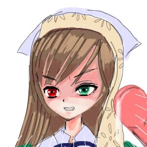 Rating: Safe Score: 0 Tags: 1girl angry blush brown_hair green_eyes image long_hair long_sleeves red_eyes simple_background solo suiseiseki white_background User: admin