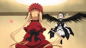 Rating: Safe Score: 0 Tags: 1girl black_wings blonde_hair bow dress flower frills hairband image long_hair long_sleeves pair ribbon rose shinku silver_hair suigintou twintails very_long_hair wings User: admin