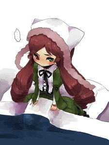 Rating: Safe Score: 0 Tags: ... 1girl bed blush brown_hair commentary_request dress drill_hair green_dress green_eyes hat heterochromia ichihaya image long_hair long_sleeves pillow red_eyes rozen_maiden sitting solo spoken_ellipsis striped suiseiseki twintails very_long_hair User: admin
