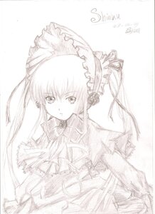 Rating: Safe Score: 0 Tags: 1girl blush bow bowtie dress frills image long_hair long_sleeves looking_at_viewer monochrome shinku simple_background solo twintails upper_body very_long_hair white_background User: admin