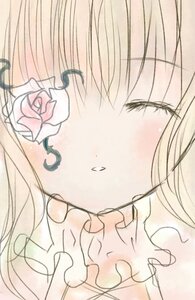 Rating: Safe Score: 0 Tags: 1girl bangs blush close-up closed_eyes eyebrows_visible_through_hair flower image kirakishou pink_flower pink_rose rose simple_background solo white_background User: admin