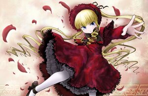 Rating: Safe Score: 0 Tags: 1girl blonde_hair blue_eyes bonnet bow dress frills image long_hair long_sleeves looking_at_viewer pantyhose petals red_dress rose_petals shinku shoes solo twintails white_legwear User: admin