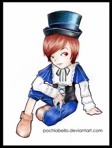 Rating: Safe Score: 0 Tags: 1girl black_border blue_dress brown_hair dress full_body green_eyes hat heterochromia image letterboxed long_sleeves looking_at_viewer red_eyes short_hair simple_background sitting solo souseiseki top_hat white_background User: admin
