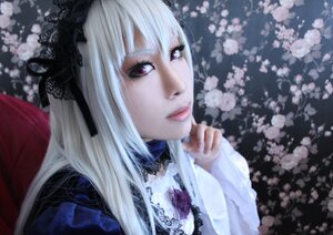 Rating: Safe Score: 0 Tags: 1girl black_ribbon blurry closed_mouth depth_of_field flower hairband lips lolita_fashion long_hair realistic solo suigintou upper_body User: admin
