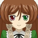 Rating: Safe Score: 0 Tags: 1girl bangs bow brown_hair english_text eyebrows_visible_through_hair green_eyes image neck_ribbon pixel_art portrait ribbon solo suiseiseki User: admin