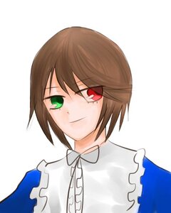 Rating: Safe Score: 0 Tags: 1girl black_ribbon brown_hair closed_mouth frills green_eyes heterochromia image long_sleeves looking_at_viewer red_eyes ribbon short_hair simple_background smile solo souseiseki striped suiseiseki upper_body white_background User: admin