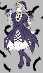 Rating: Safe Score: 0 Tags: 1girl bird black_feathers black_wings boots dress feathered_wings feathers frills full_body grey_background hairband image juliet_sleeves lolita_hairband long_hair long_sleeves looking_at_viewer pink_eyes silver_hair solo standing suigintou white_feathers wings User: admin
