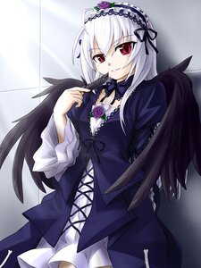 Rating: Safe Score: 0 Tags: 1girl black_wings dress flower frills hairband image lolita_fashion lolita_hairband long_hair long_sleeves looking_at_viewer red_eyes ribbon rose silver_hair smile solo suigintou wings User: admin