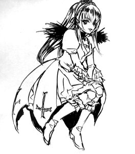 Rating: Safe Score: 0 Tags: 1girl akemi_homura akuma_homura black_wings dress feathered_wings full_body gloves greyscale image kaname_madoka long_hair looking_at_viewer monochrome simple_background solo suigintou thighhighs wings User: admin