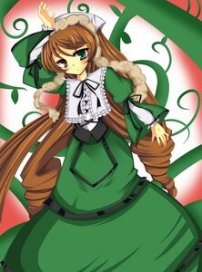 Rating: Safe Score: 0 Tags: 1girl blush brown_hair dress drill_hair frills green_dress green_eyes heterochromia image long_hair long_sleeves looking_at_viewer red_eyes ribbon solo suiseiseki twin_drills twintails very_long_hair User: admin