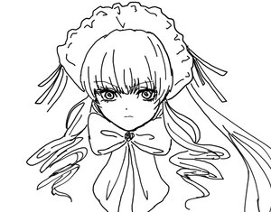 Rating: Safe Score: 0 Tags: 1girl bangs blush bonnet closed_mouth eyebrows_visible_through_hair greyscale image long_hair looking_at_viewer monochrome ribbon shinku simple_background solo striped upper_body white_background User: admin